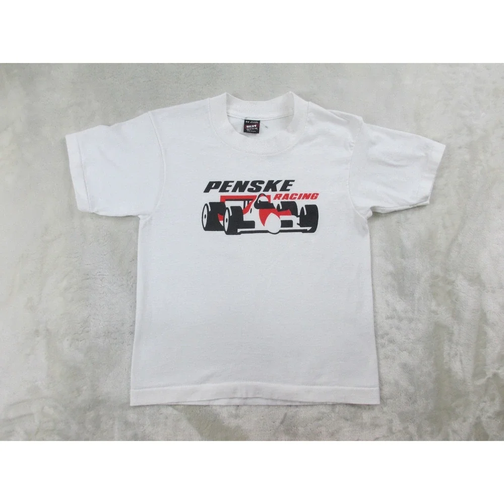 VINTAGE Fruit Of The Loom Shirt Boys 10/12 White Penske Racing Kids Youth